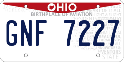 OH license plate GNF7227