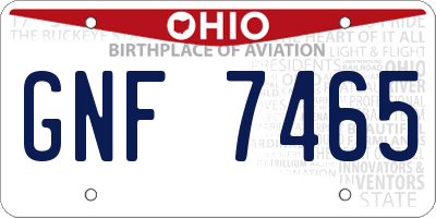 OH license plate GNF7465