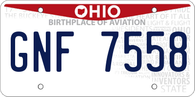 OH license plate GNF7558