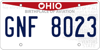 OH license plate GNF8023