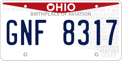 OH license plate GNF8317