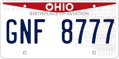 OH license plate GNF8777