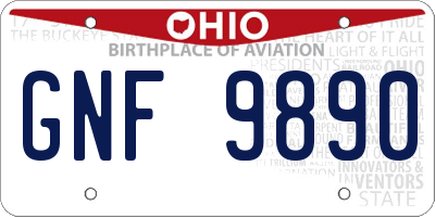 OH license plate GNF9890
