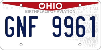 OH license plate GNF9961