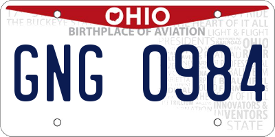 OH license plate GNG0984