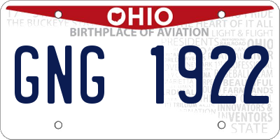 OH license plate GNG1922