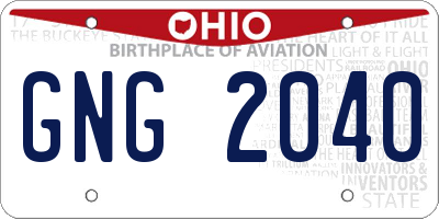 OH license plate GNG2040
