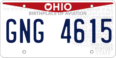 OH license plate GNG4615