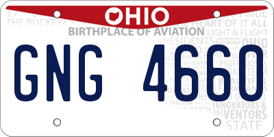 OH license plate GNG4660