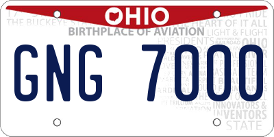 OH license plate GNG7000