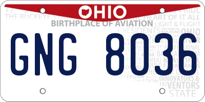 OH license plate GNG8036
