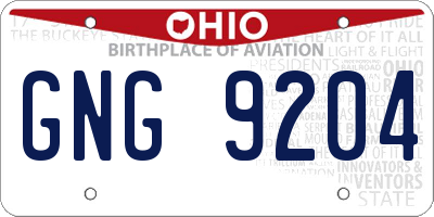 OH license plate GNG9204