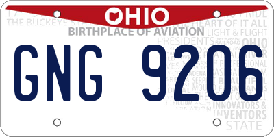 OH license plate GNG9206