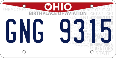 OH license plate GNG9315