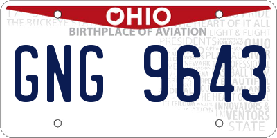 OH license plate GNG9643