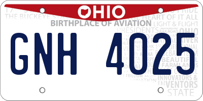 OH license plate GNH4025