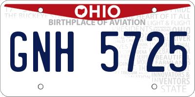 OH license plate GNH5725