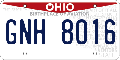 OH license plate GNH8016