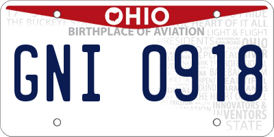 OH license plate GNI0918