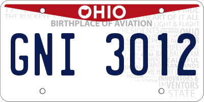 OH license plate GNI3012