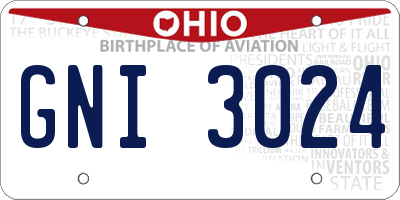 OH license plate GNI3024