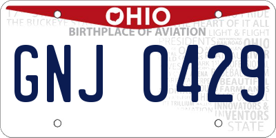 OH license plate GNJ0429