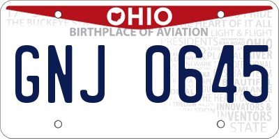 OH license plate GNJ0645