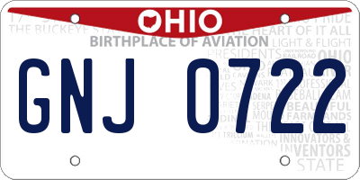 OH license plate GNJ0722