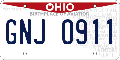 OH license plate GNJ0911
