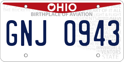 OH license plate GNJ0943