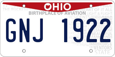 OH license plate GNJ1922