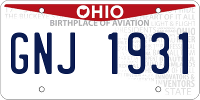 OH license plate GNJ1931