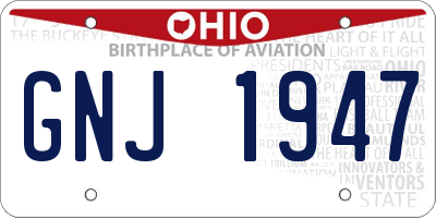 OH license plate GNJ1947