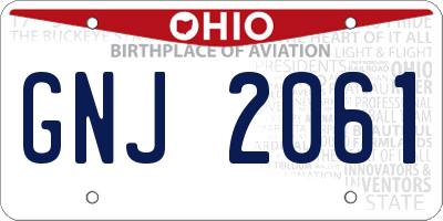 OH license plate GNJ2061