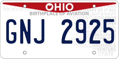 OH license plate GNJ2925
