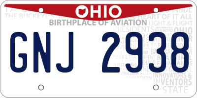 OH license plate GNJ2938