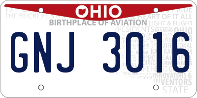 OH license plate GNJ3016