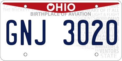 OH license plate GNJ3020