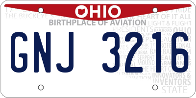 OH license plate GNJ3216