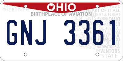 OH license plate GNJ3361