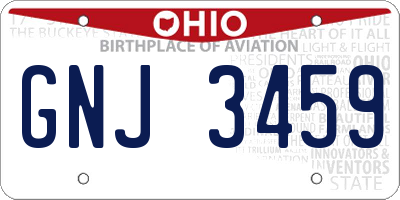 OH license plate GNJ3459