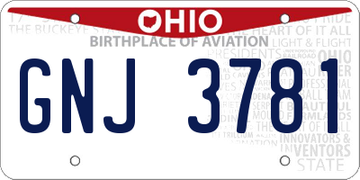 OH license plate GNJ3781