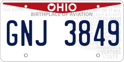 OH license plate GNJ3849