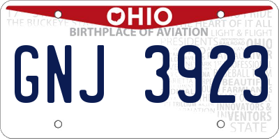 OH license plate GNJ3923