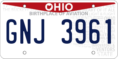 OH license plate GNJ3961