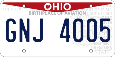 OH license plate GNJ4005