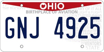 OH license plate GNJ4925
