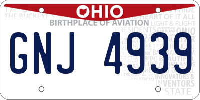 OH license plate GNJ4939