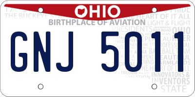 OH license plate GNJ5011