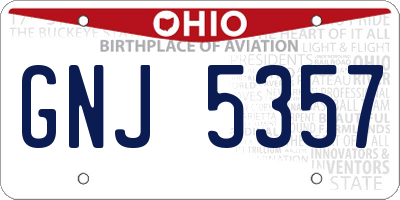OH license plate GNJ5357